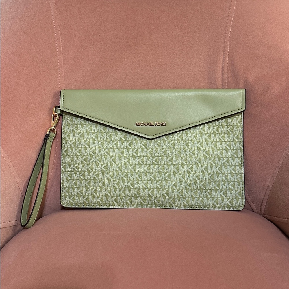 NWOT Michael Kors Green Envelope Style Clutch Purse